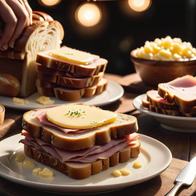 Informacja o kaloriach w kanapce z chlebem masłem i szynką